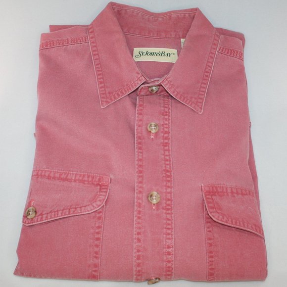 St. Johns Bay Canvas Short Sleeve Shirt M Salmon - Picture 1 of 4